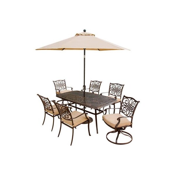 Almo Fulfillment Services Hanover Traditions 7 Piece Outdoor Dining Set w/ Umbrella Table TRADITIONS7PCSW-SU - main